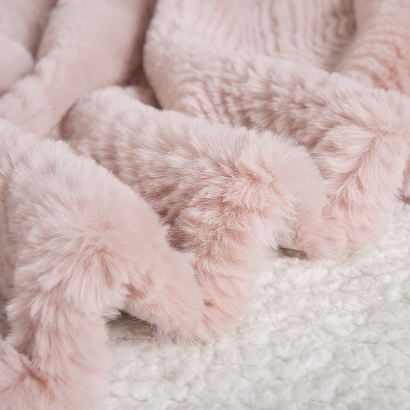 50 * 60 inch peach red tattered rabbit fur blanket