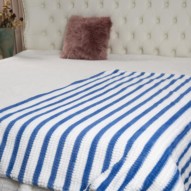 50 * 60 inch navy blue spray printed blue striped rabbit hair blanket