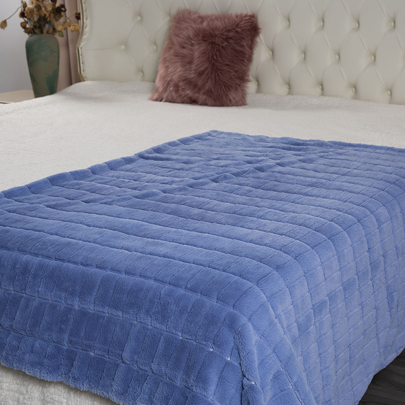 50 * 60 inch blue jacquard rabbit fur blanket