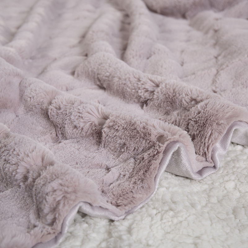 50 * 60 inch peach jacquard rabbit fur blanket