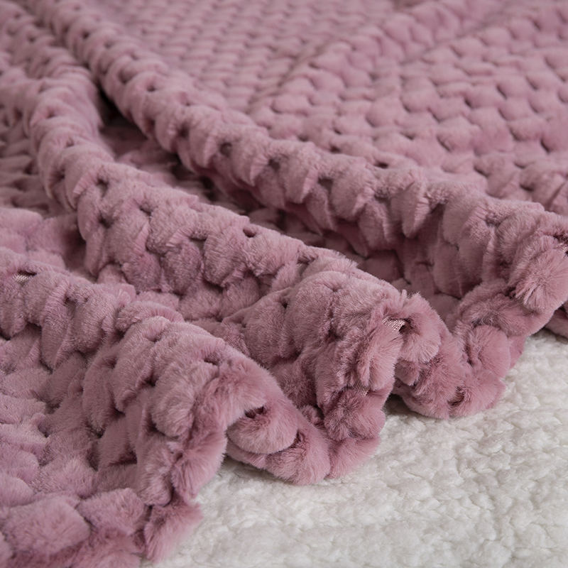 50 * 60 inch peach jacquard rabbit fur blanket