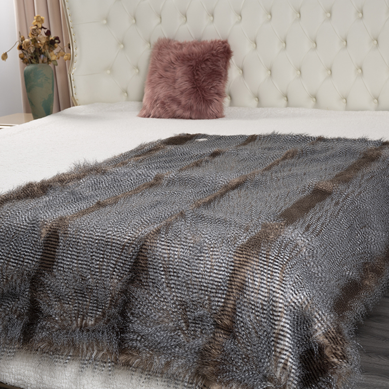 50 * 60 inch thick home jacquard printed faux fur blanket